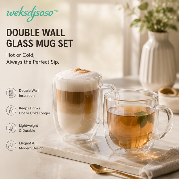 weksdjsoso™ Double Wall Glass Coffee Mug Set