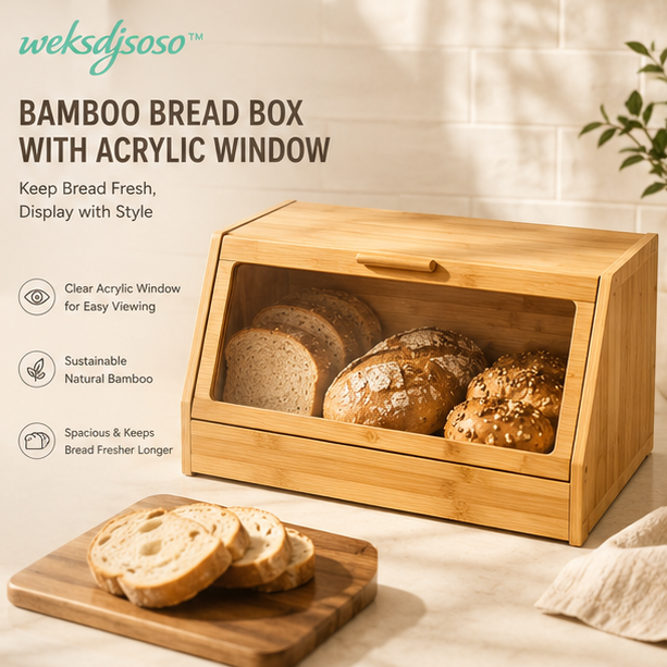 weksdjsoso™ Bamboo Bread Box with Clear Acrylic Window