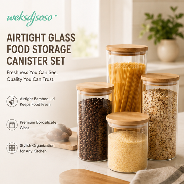weksdjsoso™ Airtight Glass Food Storage Canister Set